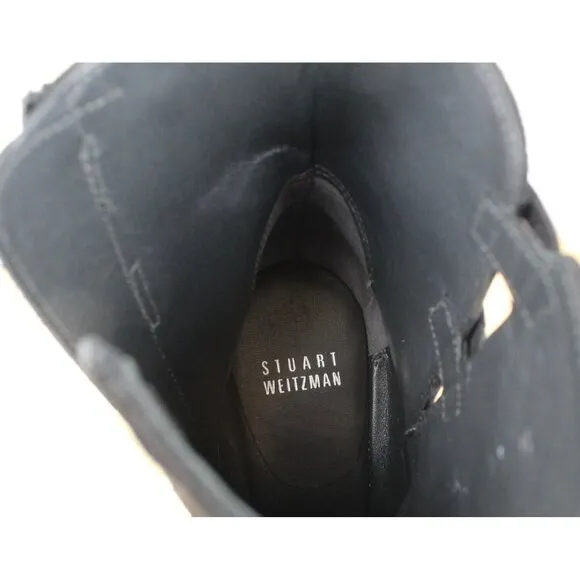 Stuart Weitzman Wedge Suede Boot Womens Size 7.5 Black Ankle Bootie Zip Leather