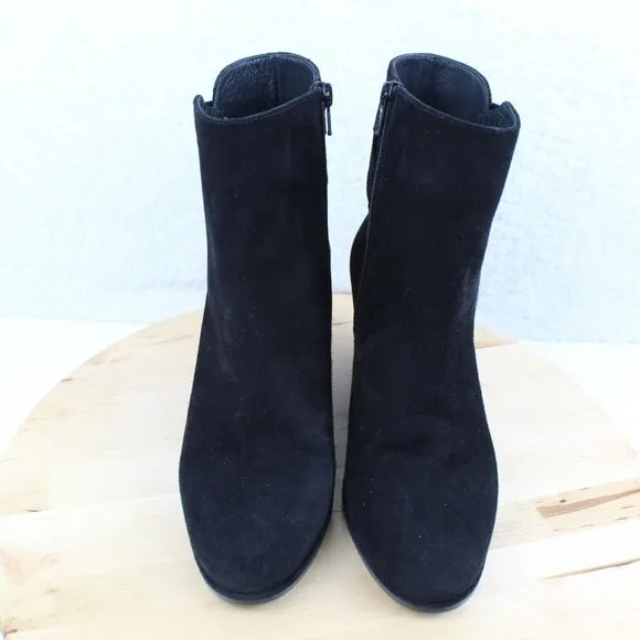 Stuart Weitzman Wedge Suede Boot Womens Size 7.5 Black Ankle Bootie Zip Leather