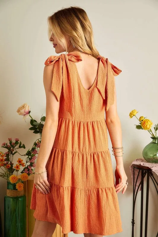 Tangerine V-Neck Tie Shoulder Dress