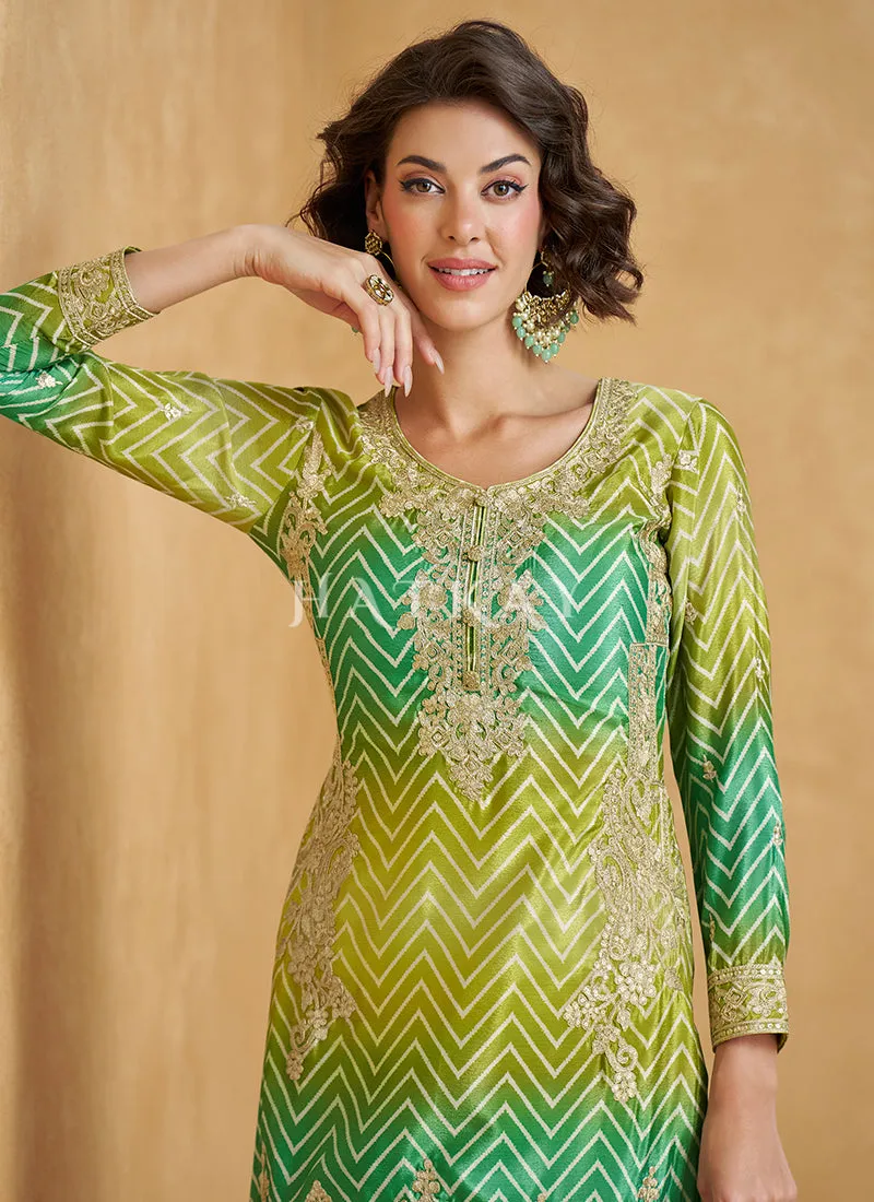 Teal Green Ombré Designer Kurti And Sharara