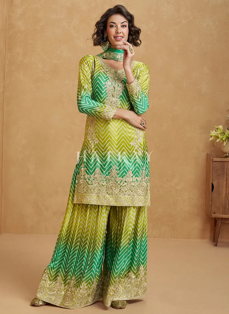 Teal Green Ombré Designer Kurti And Sharara