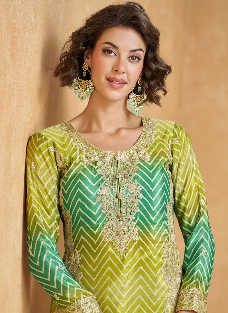 Teal Green Ombré Designer Kurti And Sharara