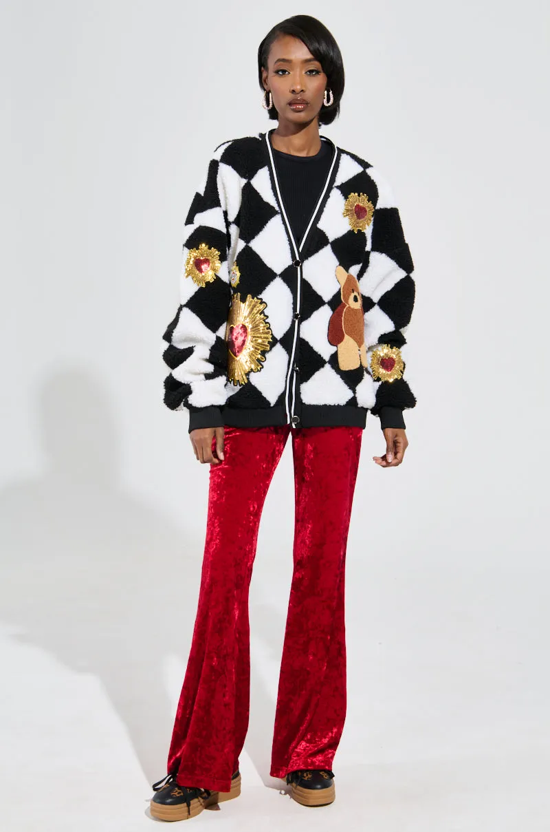 TEDDY BEAR CUTE CHECKERED BUTTON DOWN CARDIGAN
