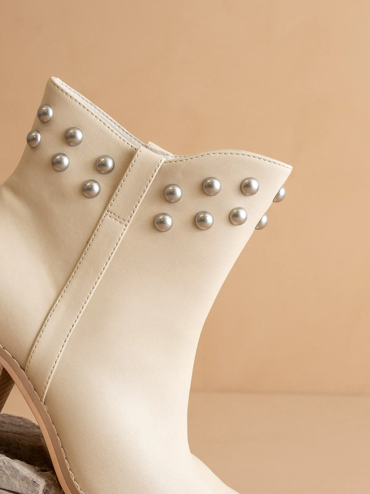 The Alofi | Beige Elegant bootie with metallic stud collar