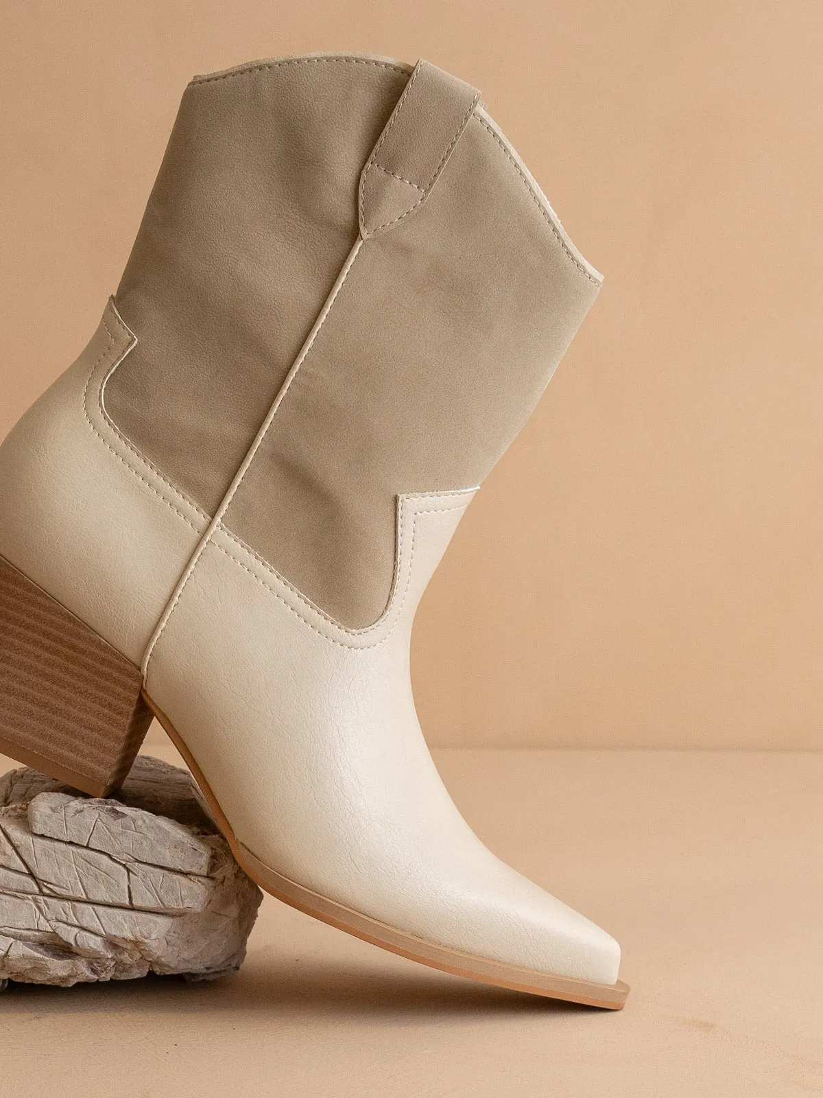 The Ames | Beige Short Cowboy Booties
