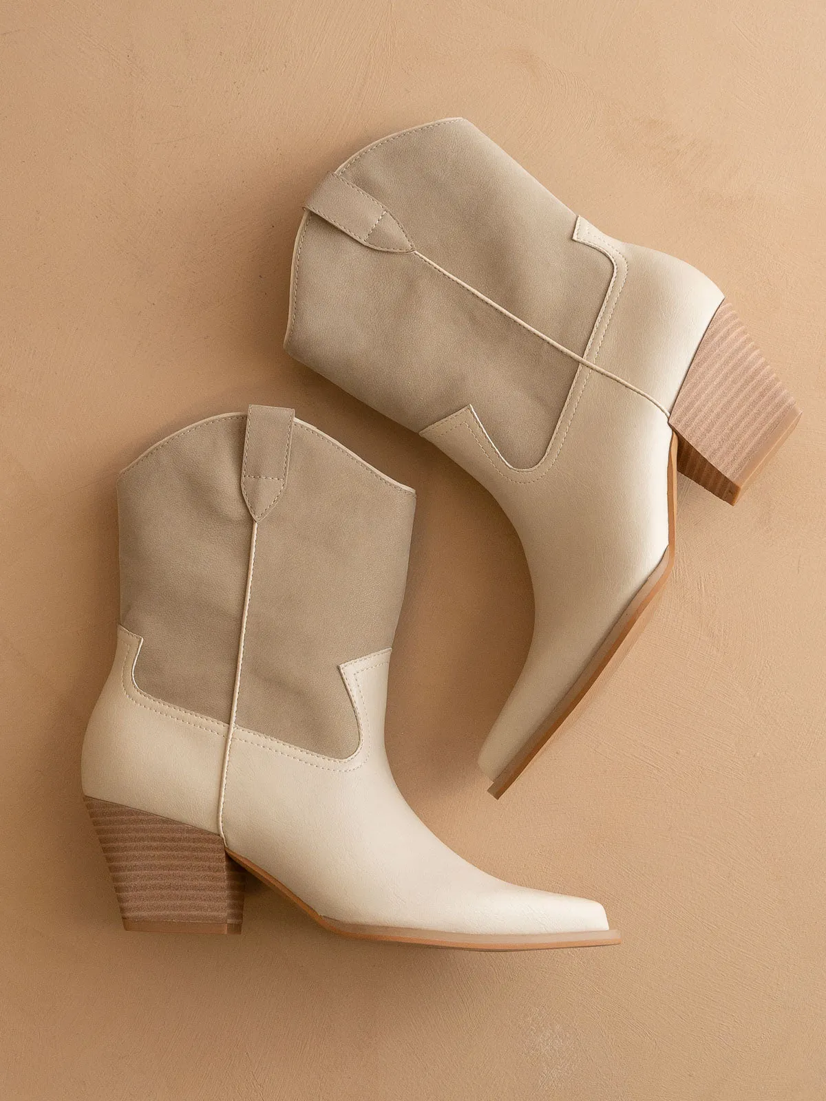The Ames | Beige Short Cowboy Booties