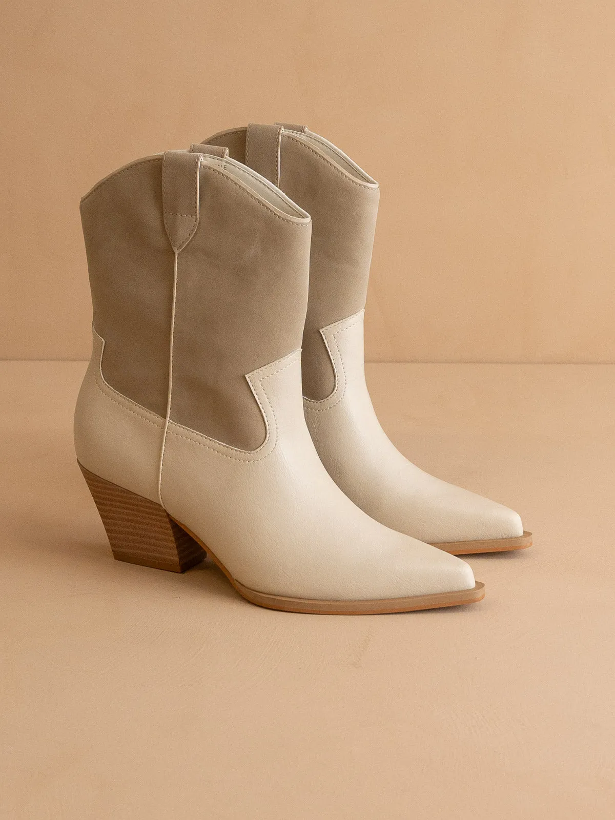 The Ames | Beige Short Cowboy Booties