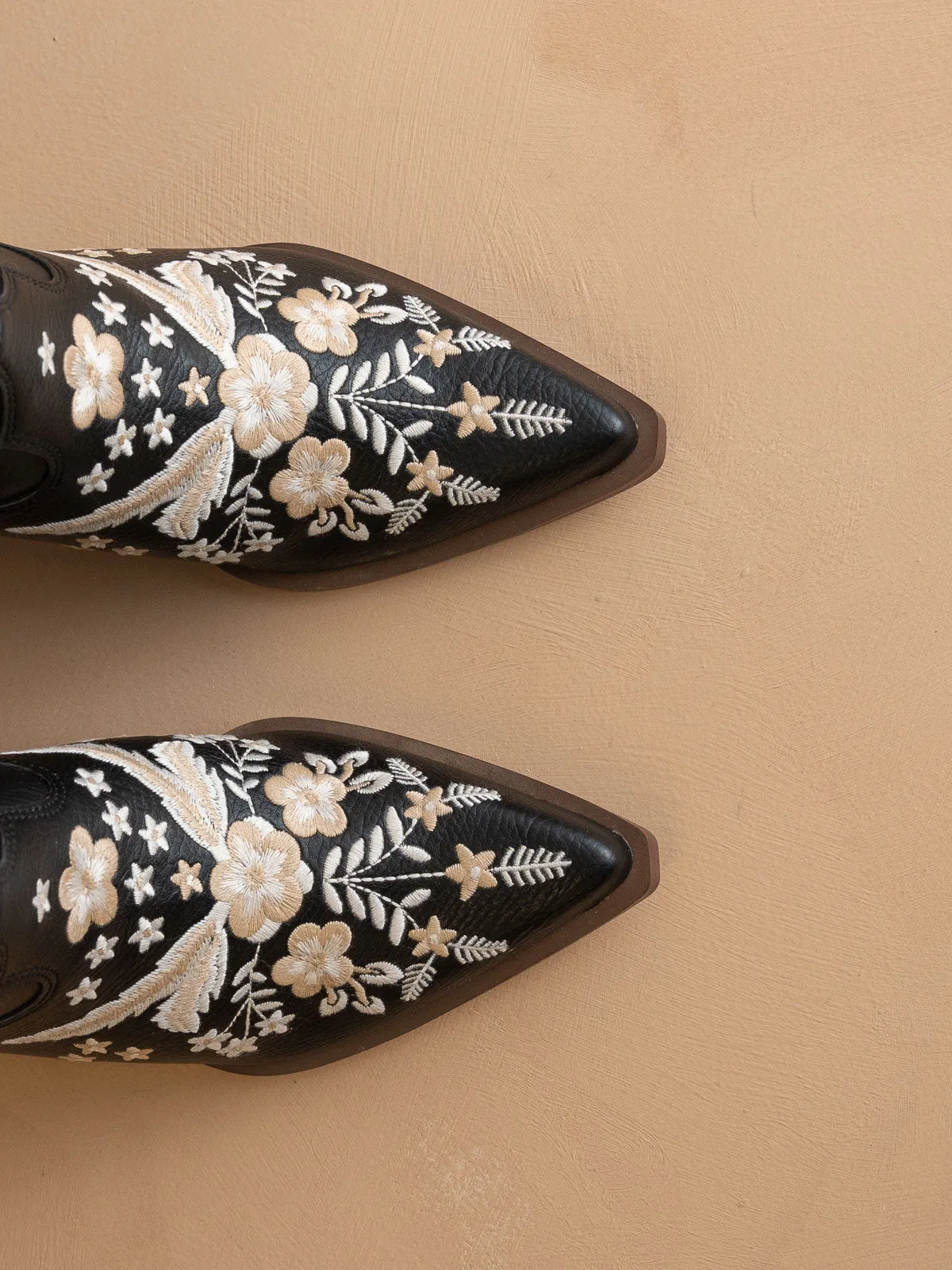 The Bailey | Black Embroidered Cowboy Bootie