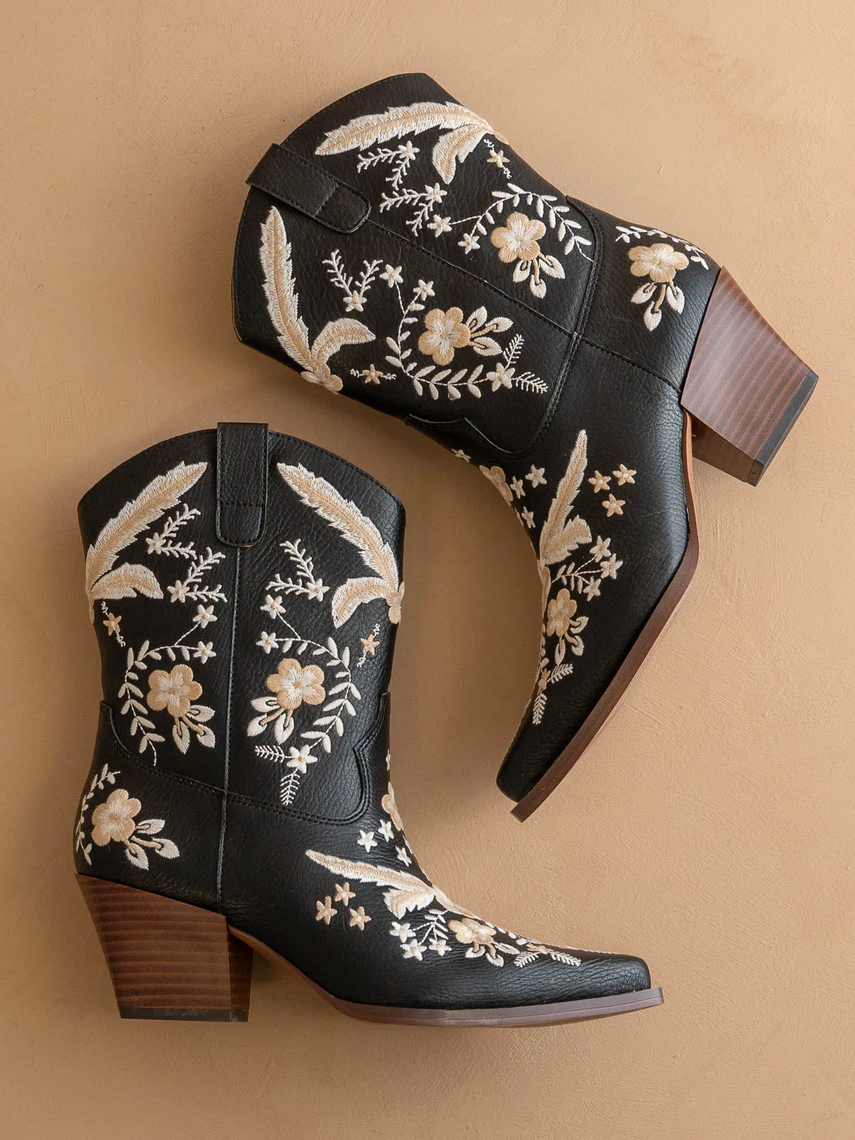 The Bailey | Black Embroidered Cowboy Bootie