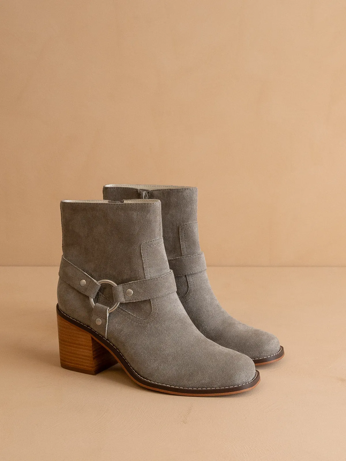 The Cameron | Grey Heeled Moto Chelsea Boot