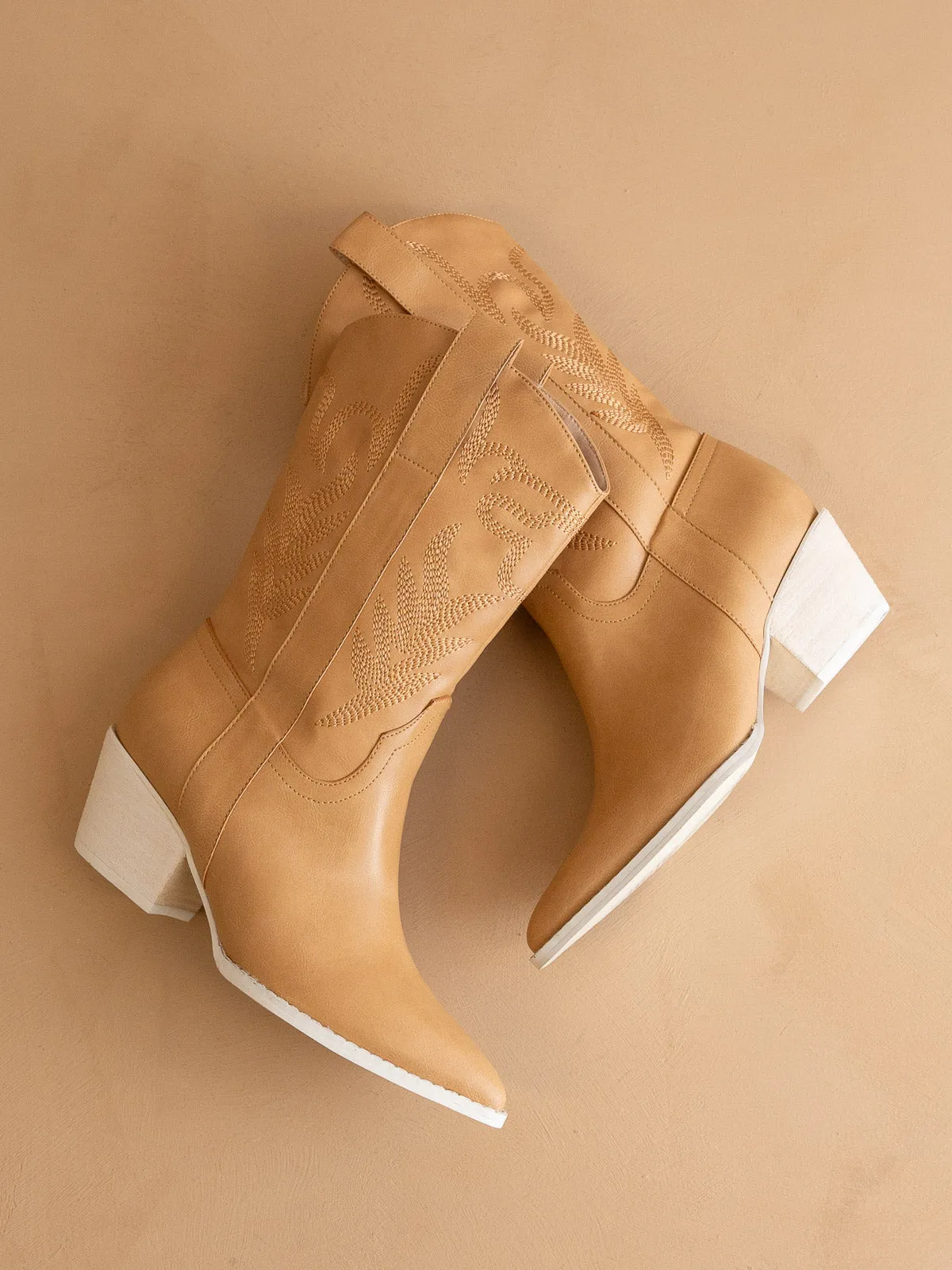 The Sephira | Tan Embroidered Western Short Boot