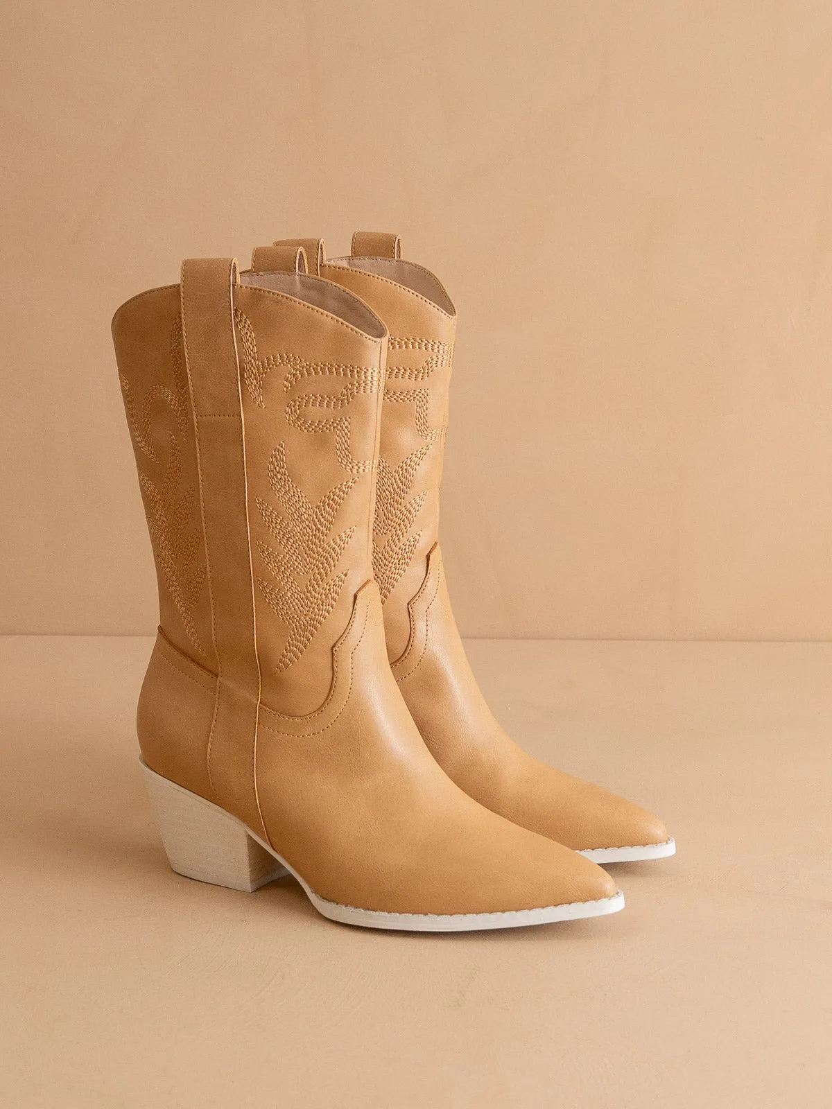 The Sephira | Tan Embroidered Western Short Boot