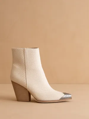 The Zion | Beige Elegant bootie with etched metal toe