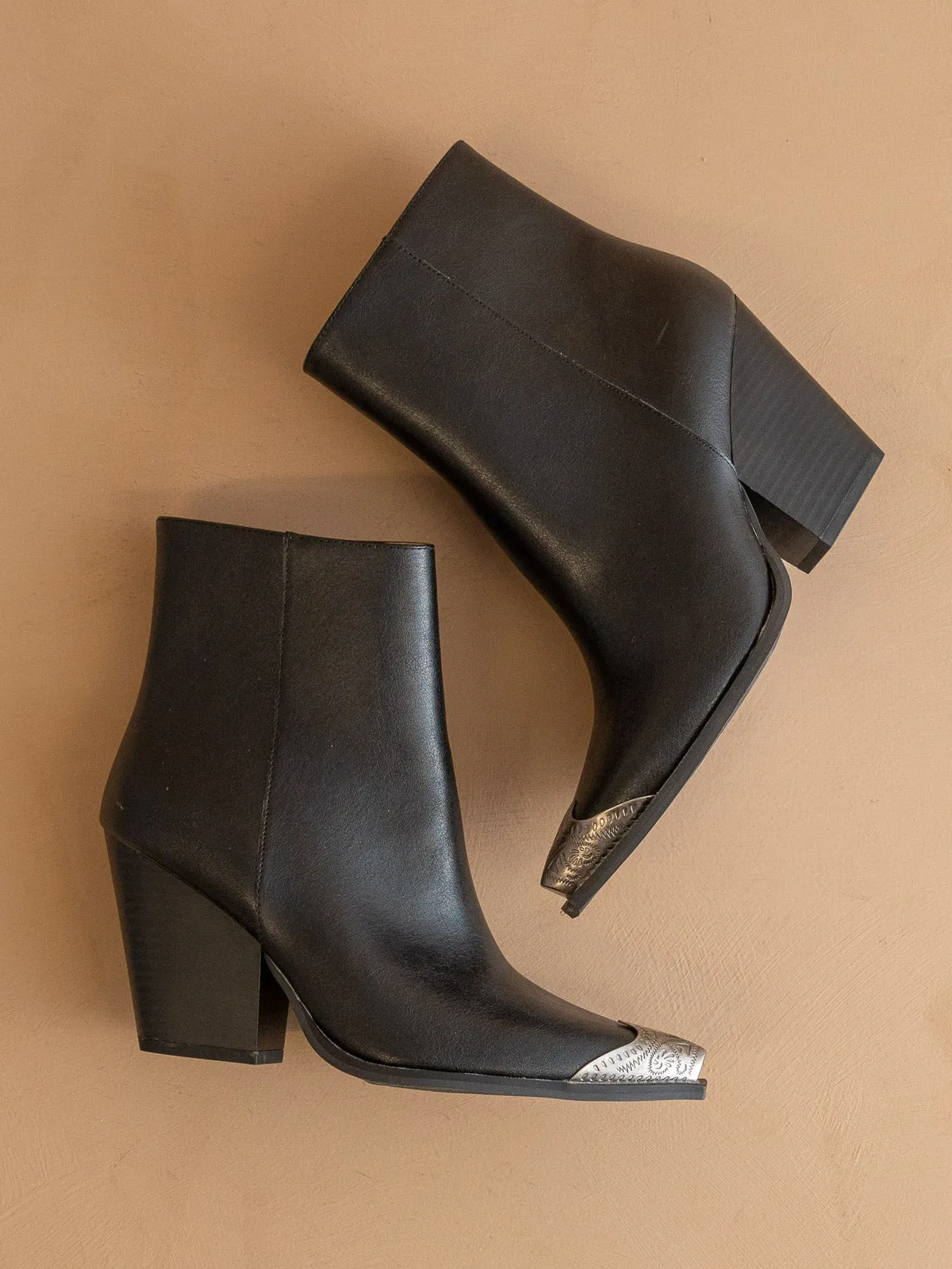 The Zion | Black Elegant bootie with etched metal toe