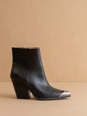The Zion | Black Elegant bootie with etched metal toe
