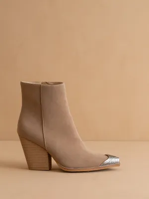 The Zion | Cedar Wood  Elegant bootie with etched metal toe