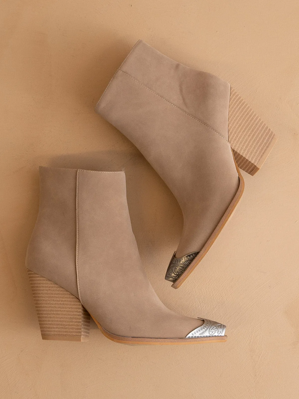 The Zion | Cedar Wood  Elegant bootie with etched metal toe