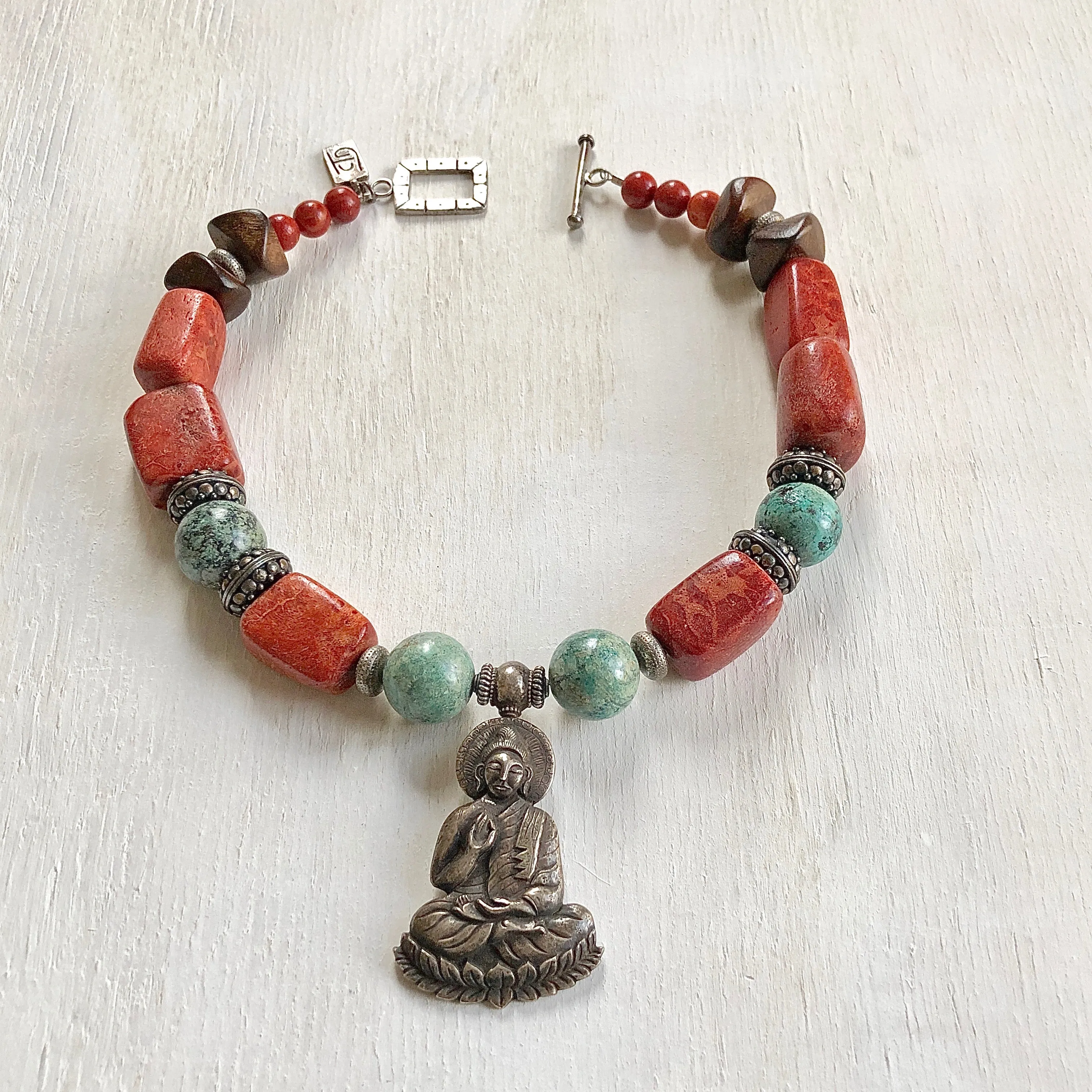 Turquoise coral silver ethnic necklace