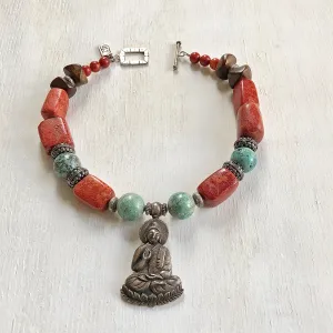 Turquoise coral silver ethnic necklace
