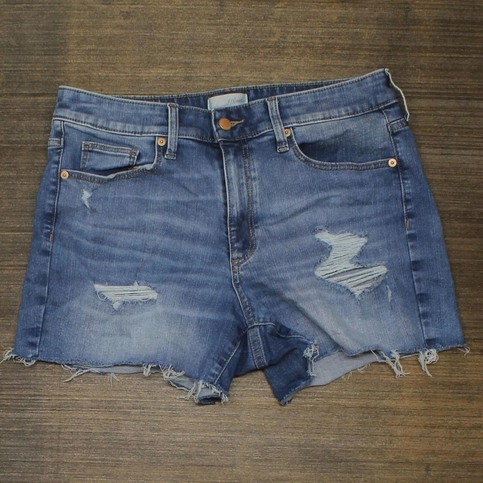 Universal Thread Women's High-Rise Distressed Midi Jean Shorts Medium Blue 12