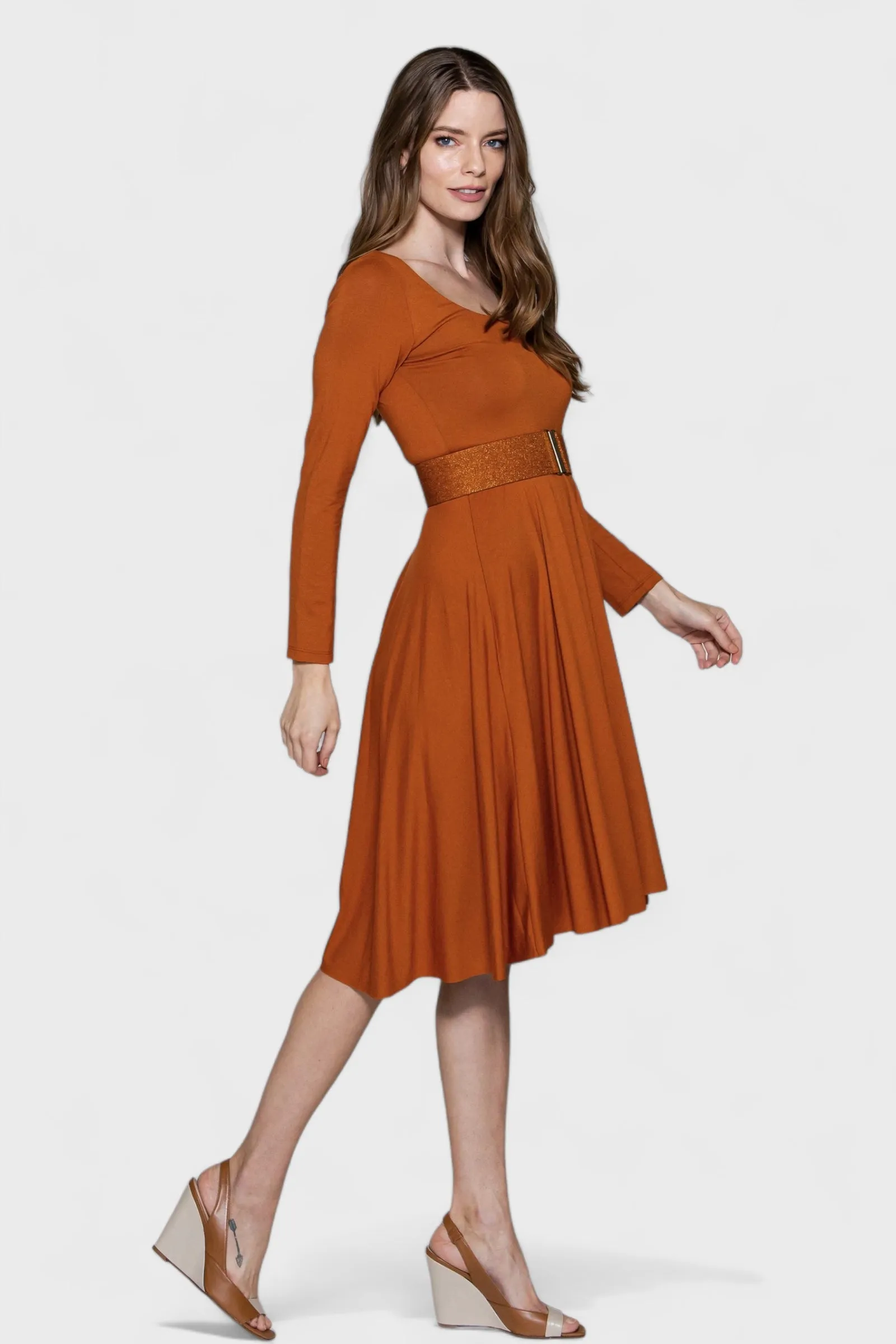 Venice Orange Long Sleeve Dress
