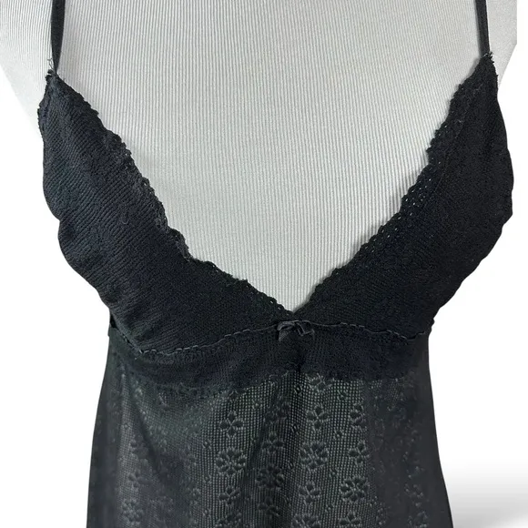 Vintage 90s Black Lace Eberjey Chemise Slip Dress Medium Large USA Dainty Sheer