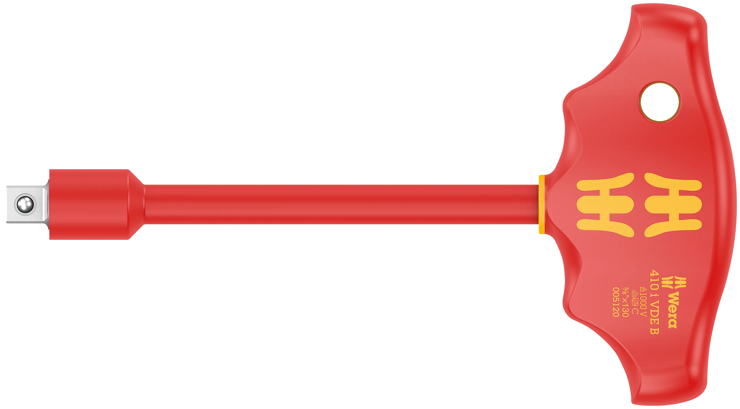 Wera 410 i VDE B VDE-insulated T-handle adapter screwdriver for 3/8" sockets, 3/8" x 130 mm