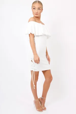 White Bardot Tie Up Eyelet Dress - Myra