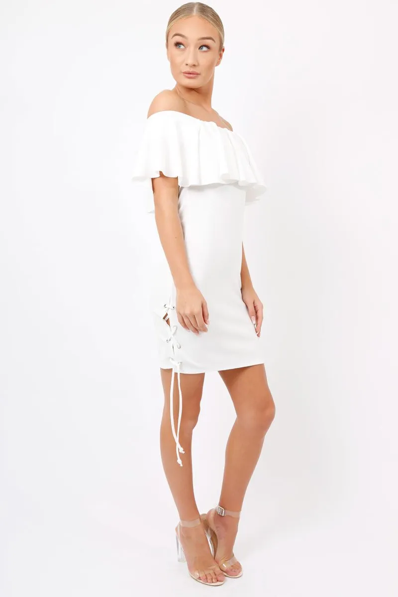 White Bardot Tie Up Eyelet Dress - Myra