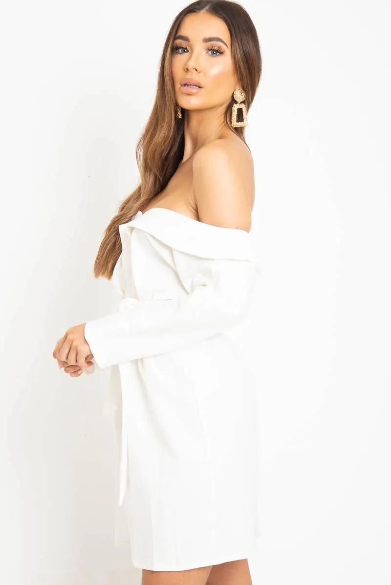 White Belted Bardot Skater Dress - Jencie