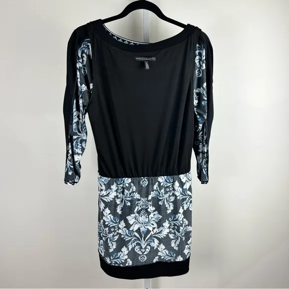 White House Black Market Blue &amp; Black Print Cold Shoulder Dress - Size M