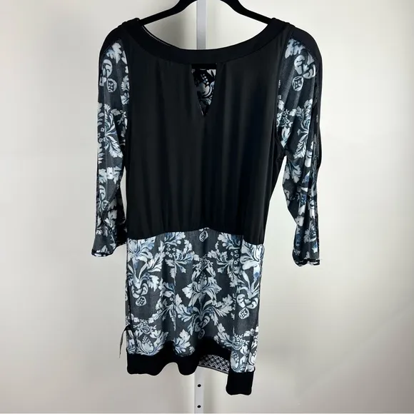 White House Black Market Blue &amp; Black Print Cold Shoulder Dress - Size M