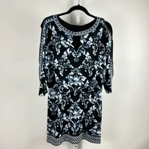 White House Black Market Blue &amp; Black Print Cold Shoulder Dress - Size M