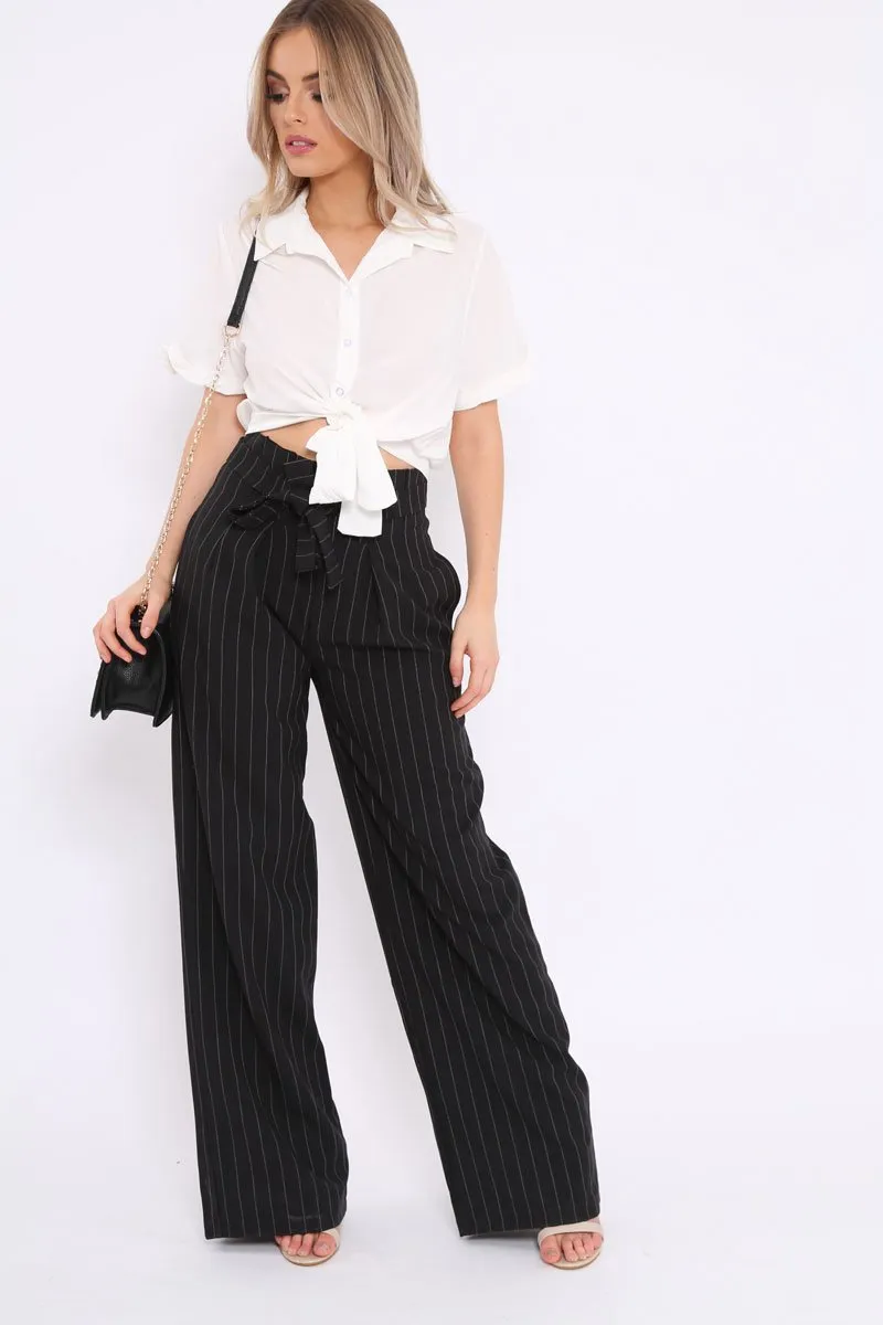 White Ruffle Sleeve Tie Front Shirt - Mariana