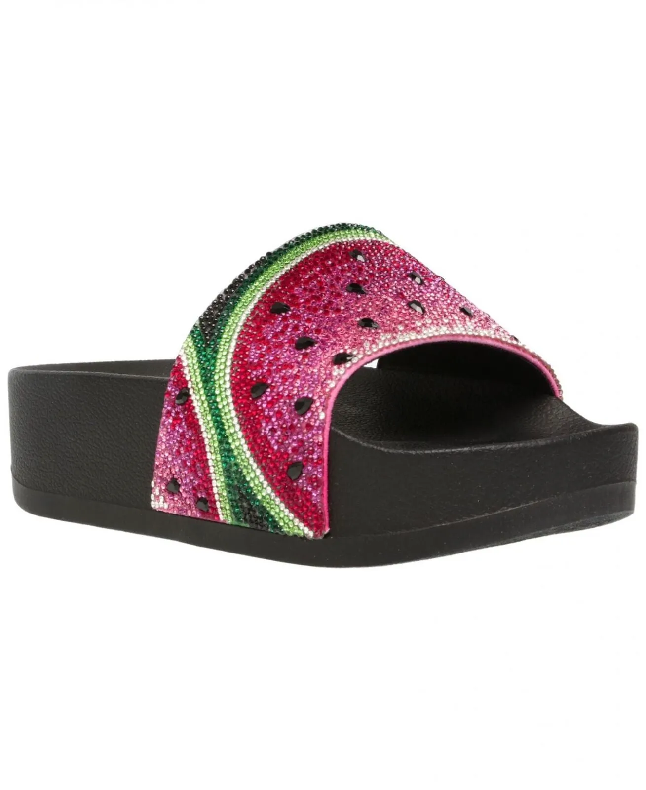 Wild Pair Women Caroletta 2 Rhinestone Slide Sandals Watermelon Bling Black 9.5M