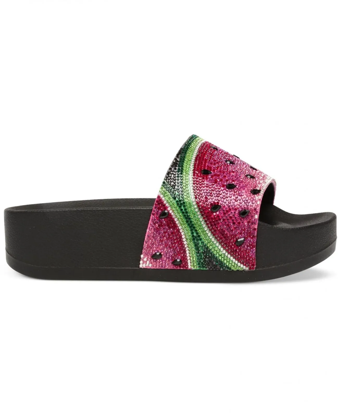 Wild Pair Women Caroletta 2 Rhinestone Slide Sandals Watermelon Bling Black 9.5M