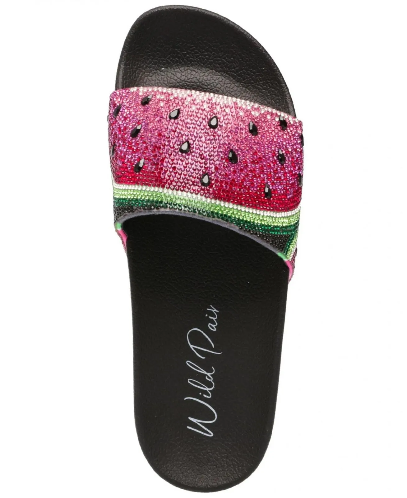 Wild Pair Women Caroletta 2 Rhinestone Slide Sandals Watermelon Bling Black 9.5M