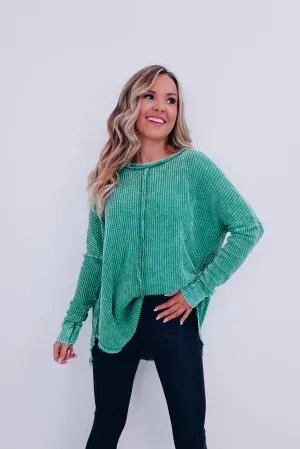 Wrenley Waffle Knit Top - Kelly Green
