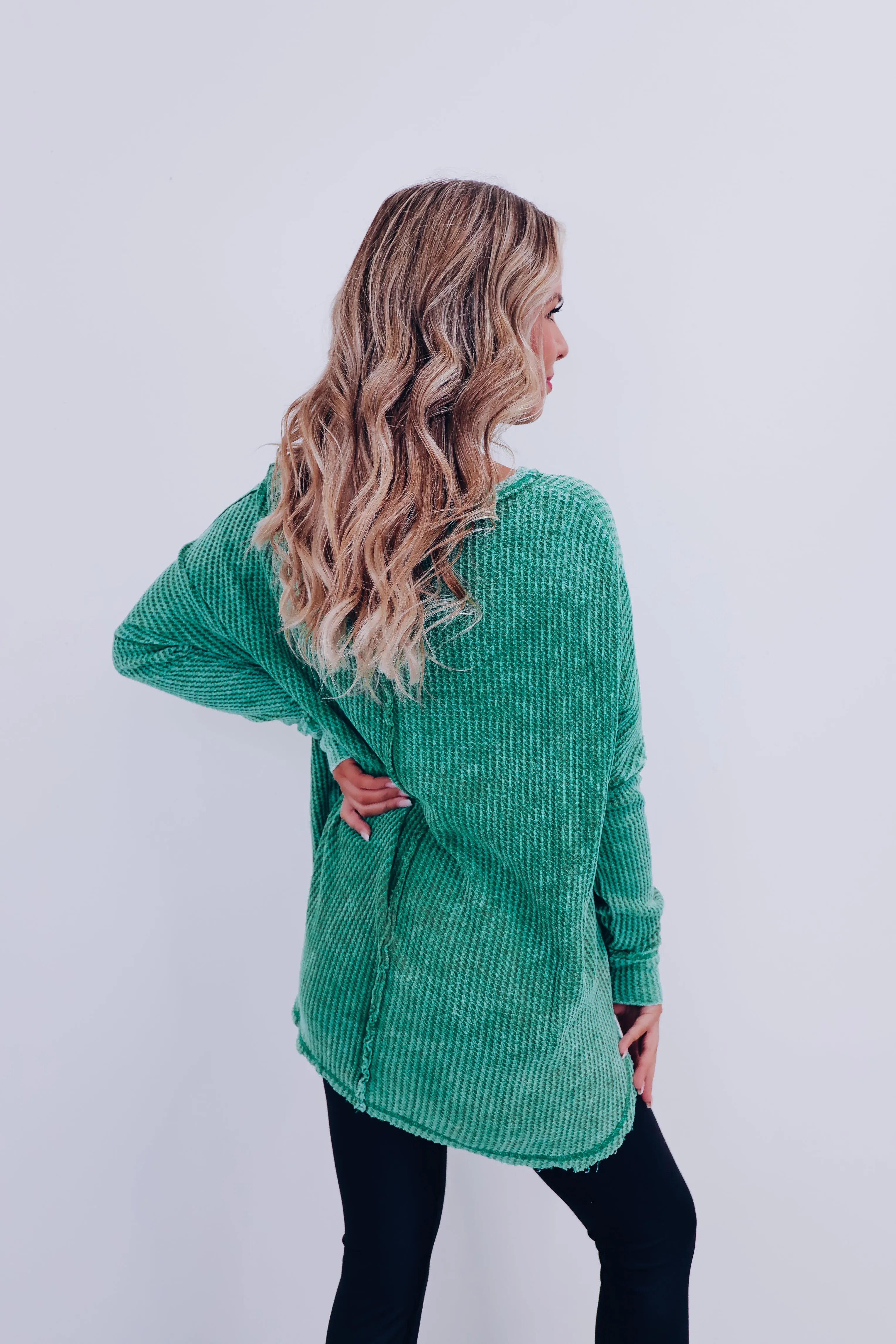 Wrenley Waffle Knit Top - Kelly Green