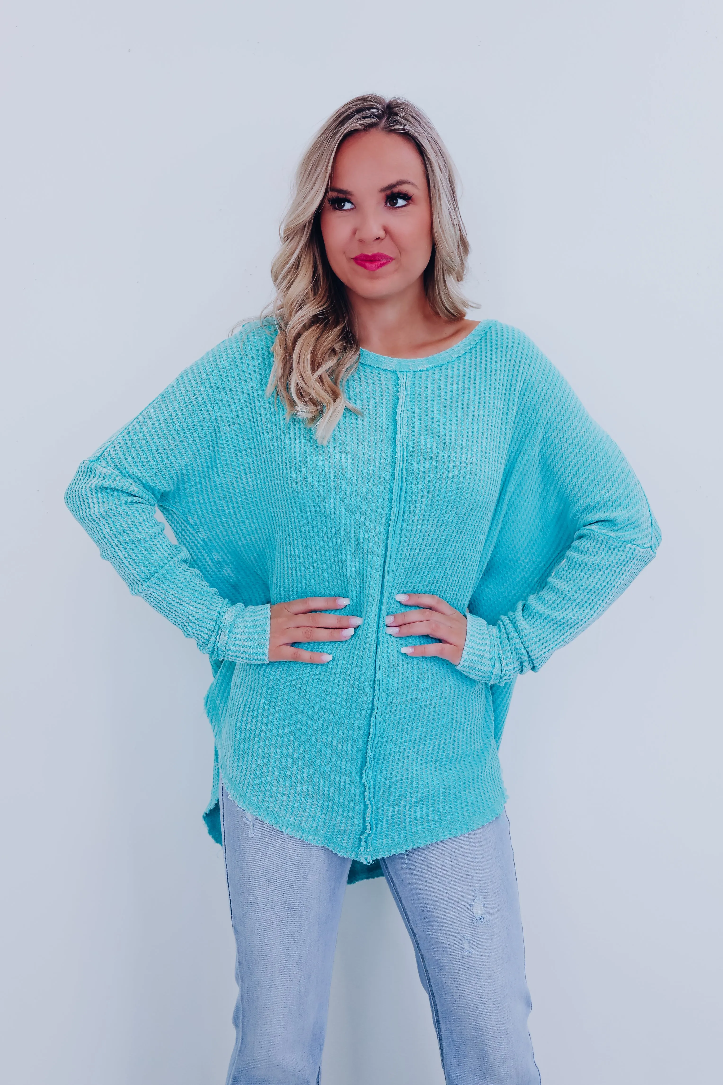 Wrenley Waffle Knit Top - Turquoise