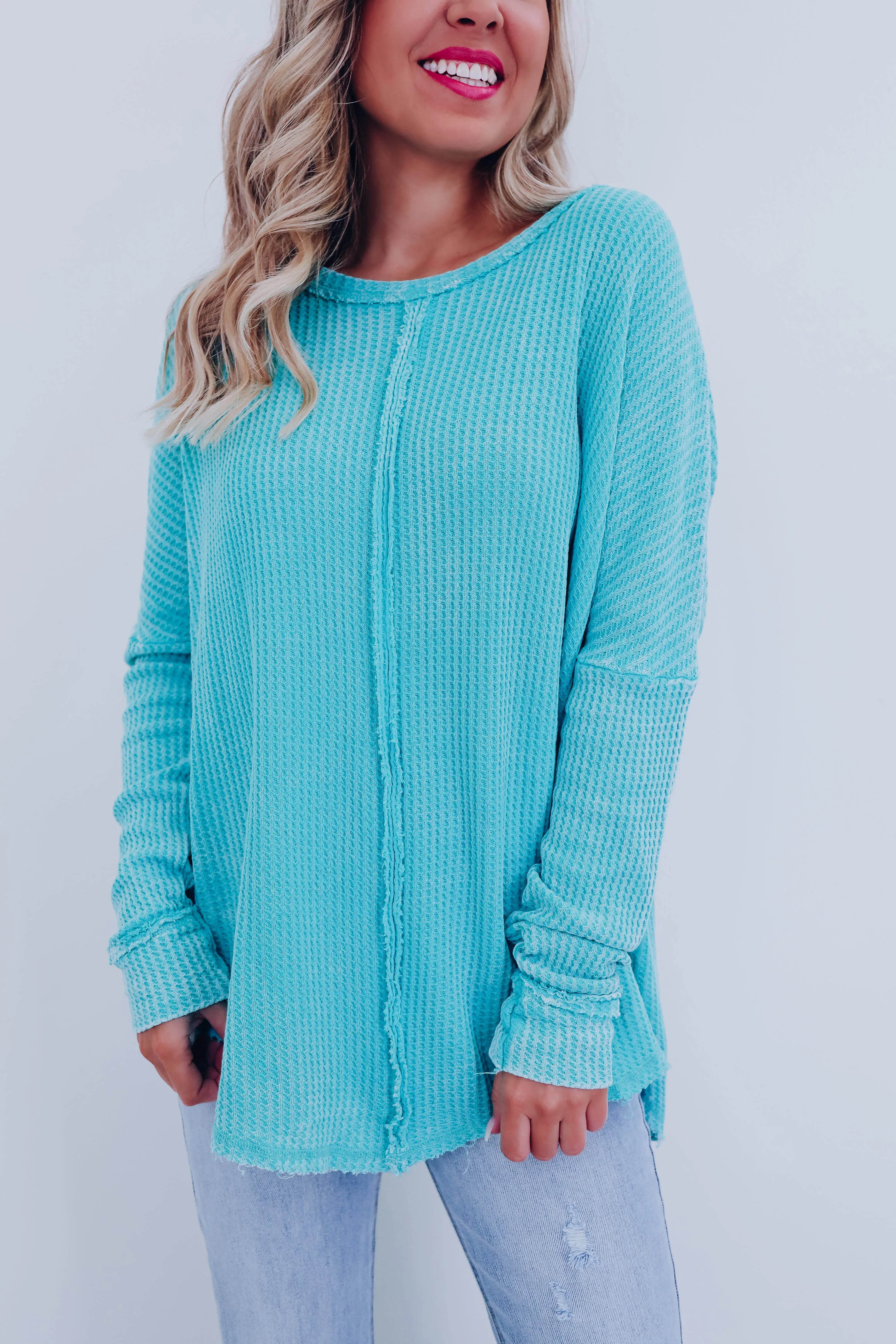 Wrenley Waffle Knit Top - Turquoise