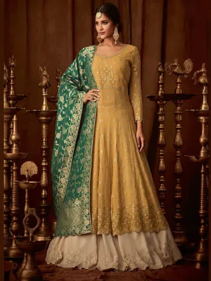 Yellow And Green Embroidered Wedding Anarkali Lehenga Suit