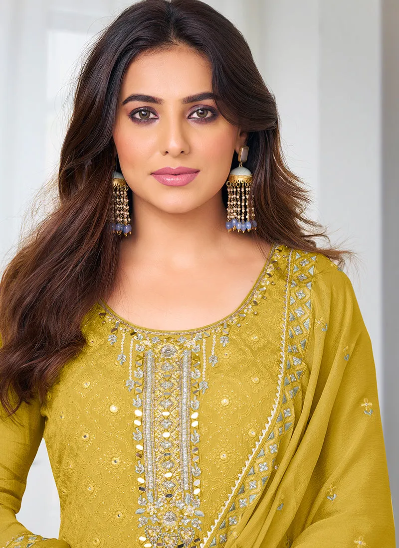 Yellow Embroidery Traditional Pant Suit