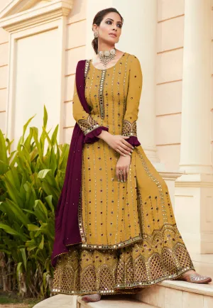 Yellow Mirrorwork Embroidered Gharara Suit